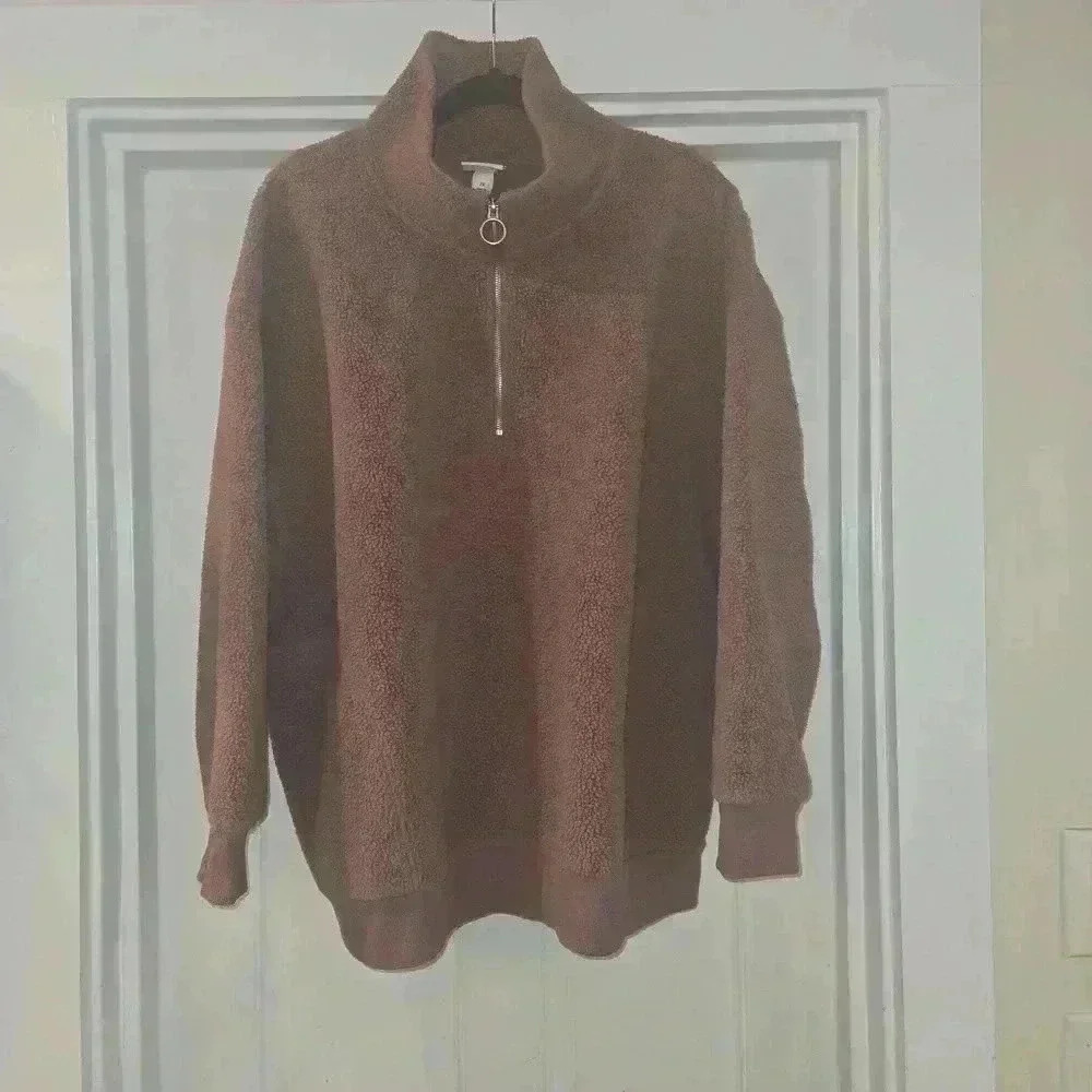 Ava & Viv Oversized 1/4 Zip Pullover Sherpa Fleece Sweater Purple Womens Size 2X